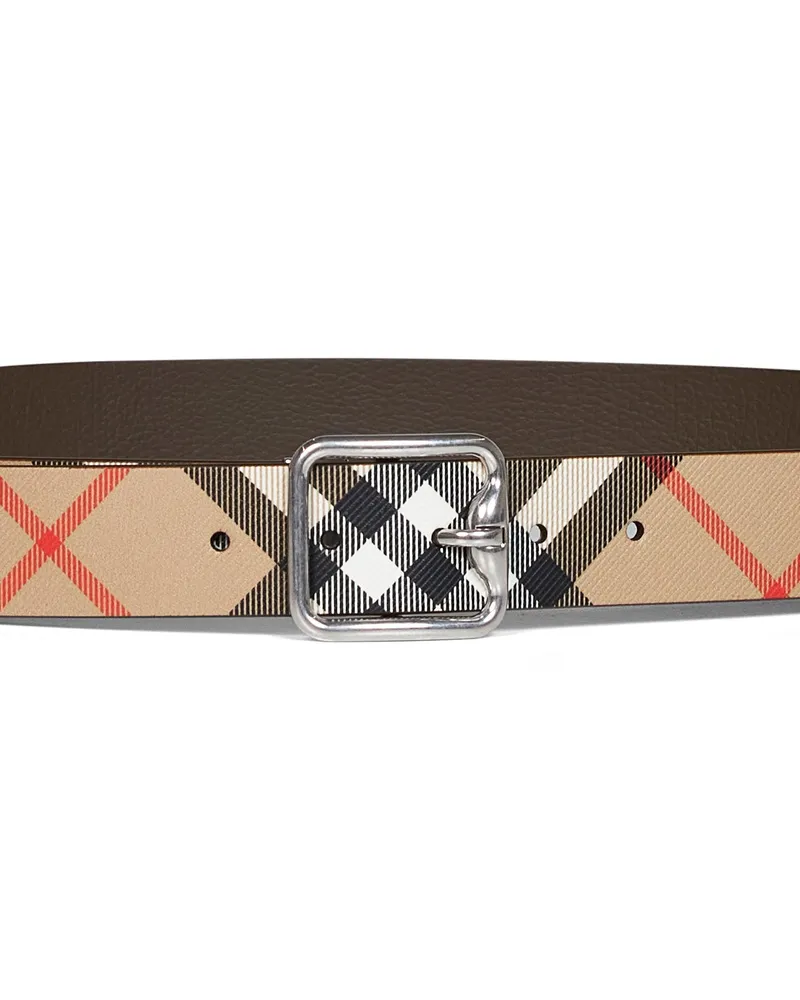 Burberry Men's Reversible B-Buckle Belt Sand Beige-Military Brown Polyurethane Beige