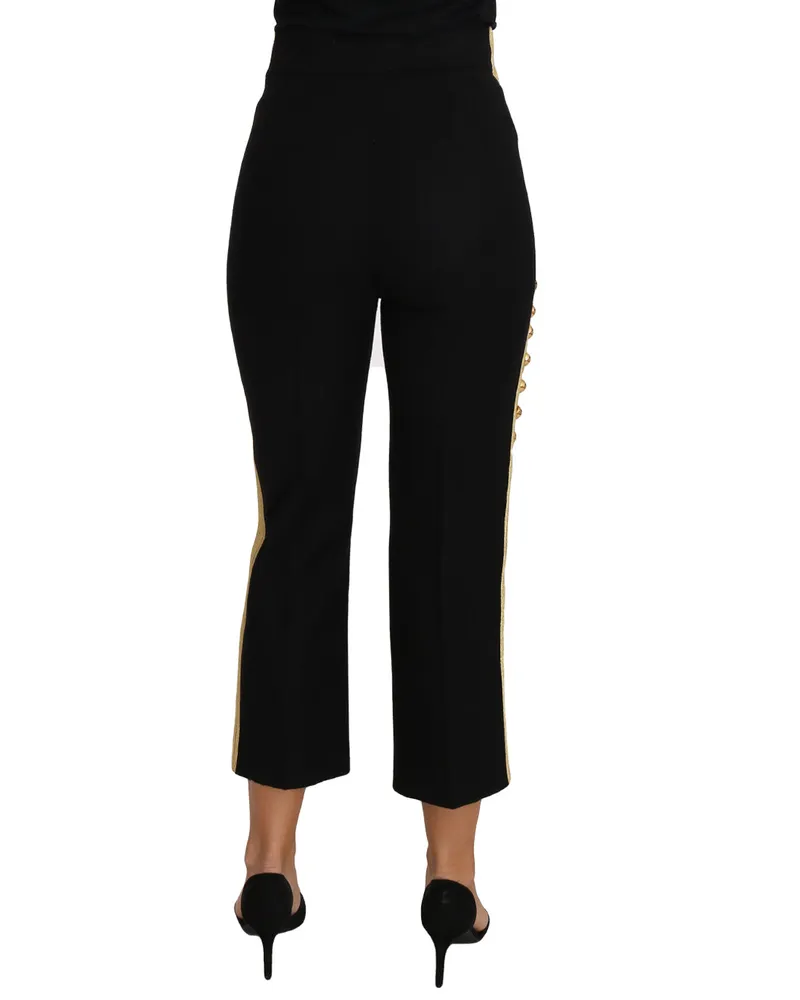 Dolce & Gabbana Women's Military Embellished Pants Black Gold Dress Wool Black