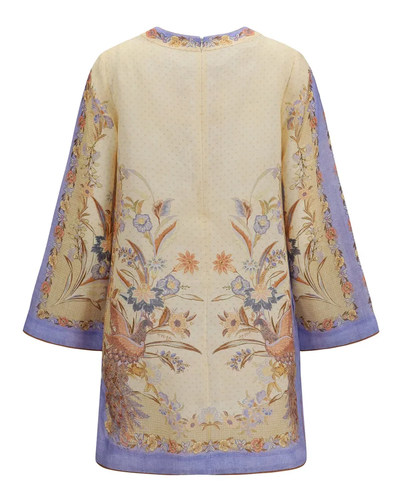 Zimmermann Women's Indra Floral Tunic Dress Biscuit Scarf Linen Beige