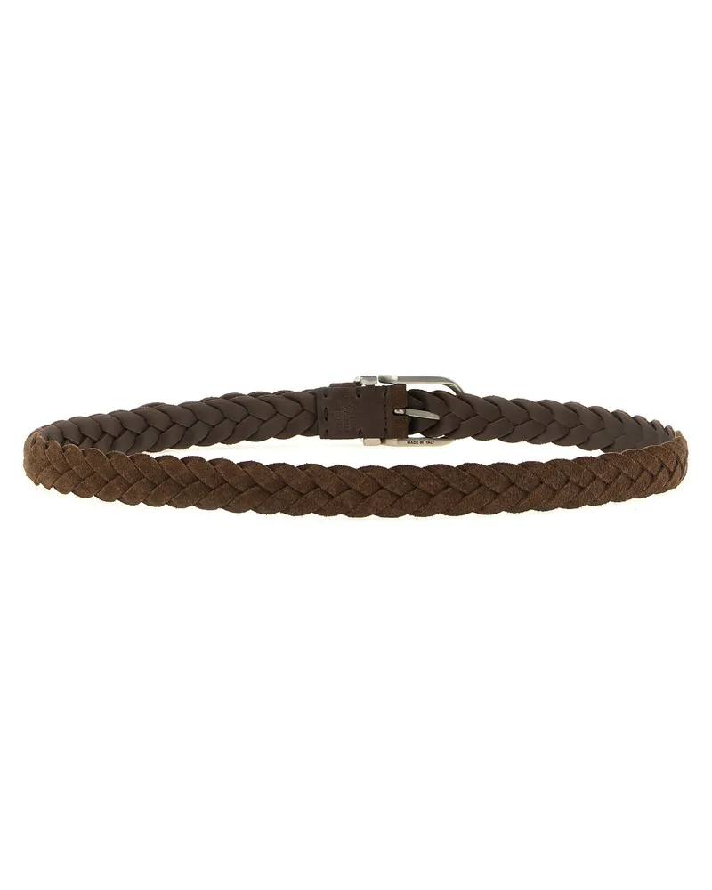 Brunello Cucinelli Woven Suede Belt — Brown Brown