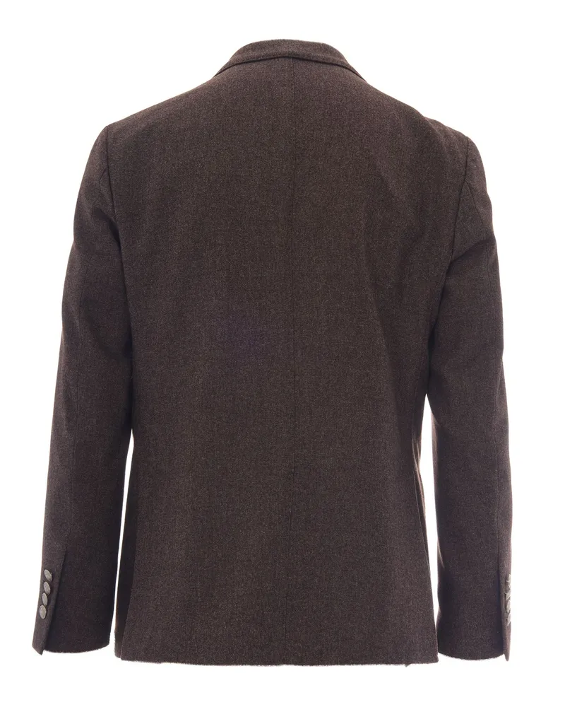 Eleventy Men's Double-Breasted Jacket Dark Brown Wool Cotton Cashmere Brown