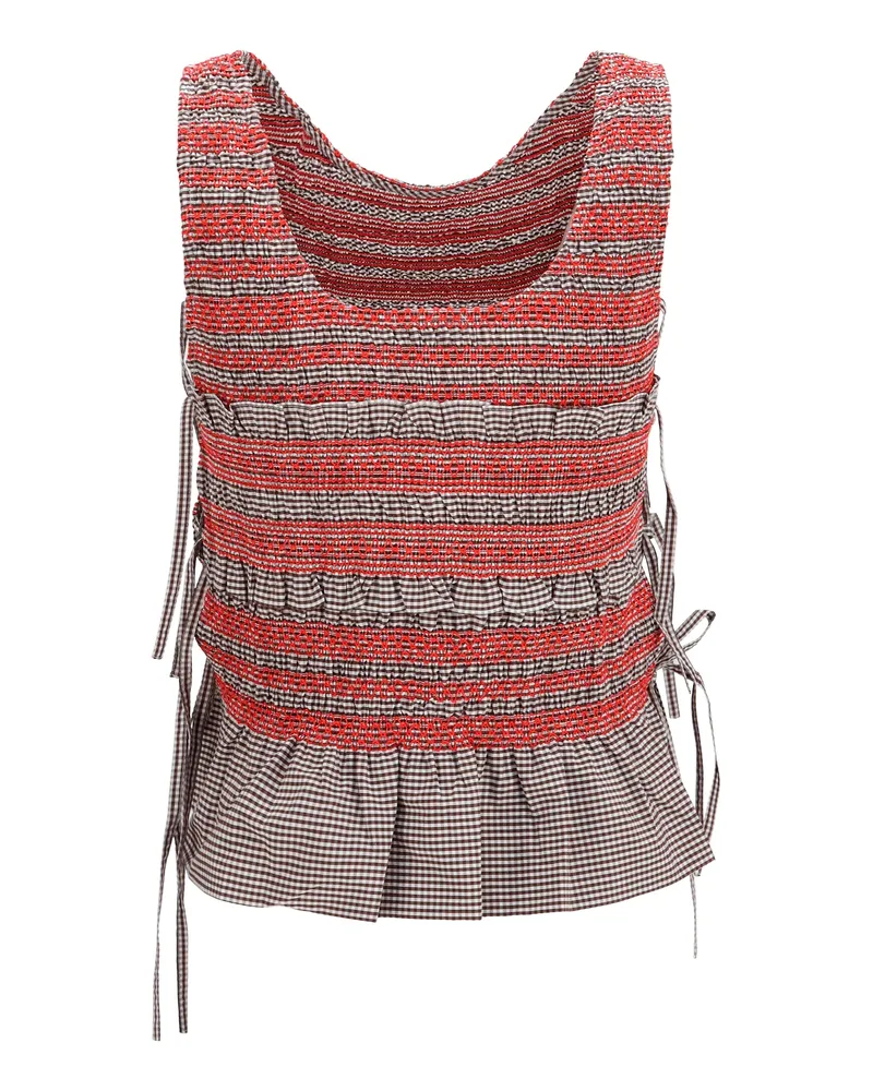 Ganni Women's Elastic Printed Top With Ruching And Side Ties Chicory Coffee Cotton; Elastane Red
