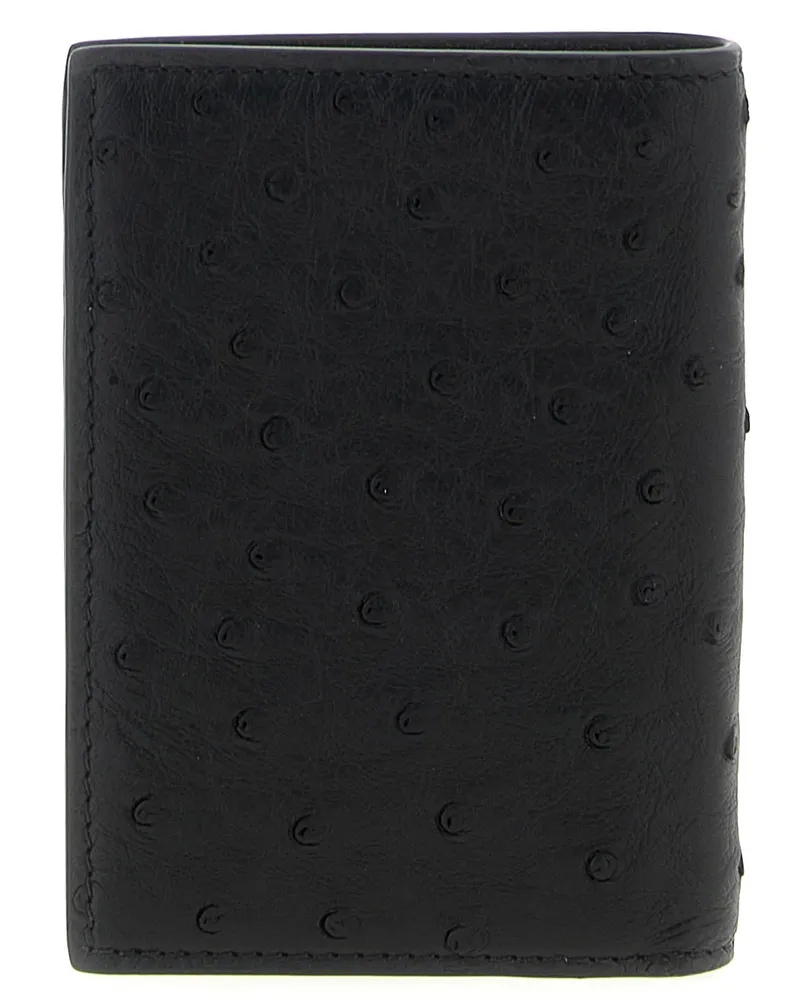 Valentino Garavani Men's Black Ostrich Skin Cardholder Accessory Black
