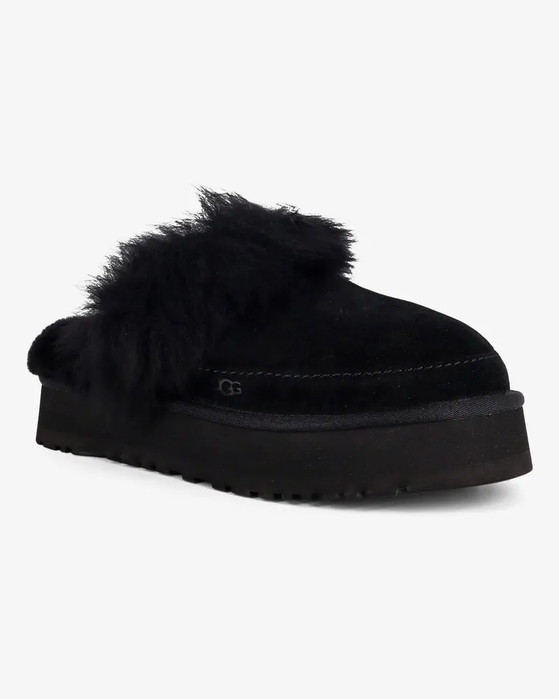 UGG Women's Suede Mules Disquette Chalet Black Leather Sandal Black