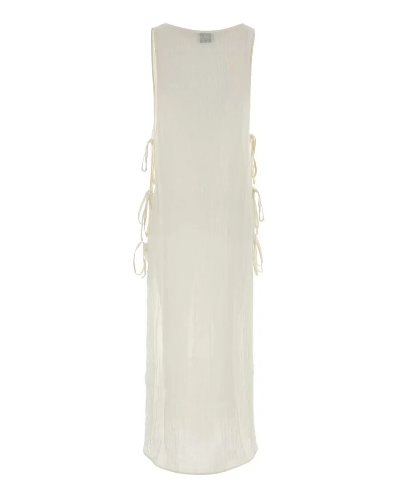 Le Kasha 1918 Women's Dress Cover Up With Cordons White Organic Woven Linen Abiti White