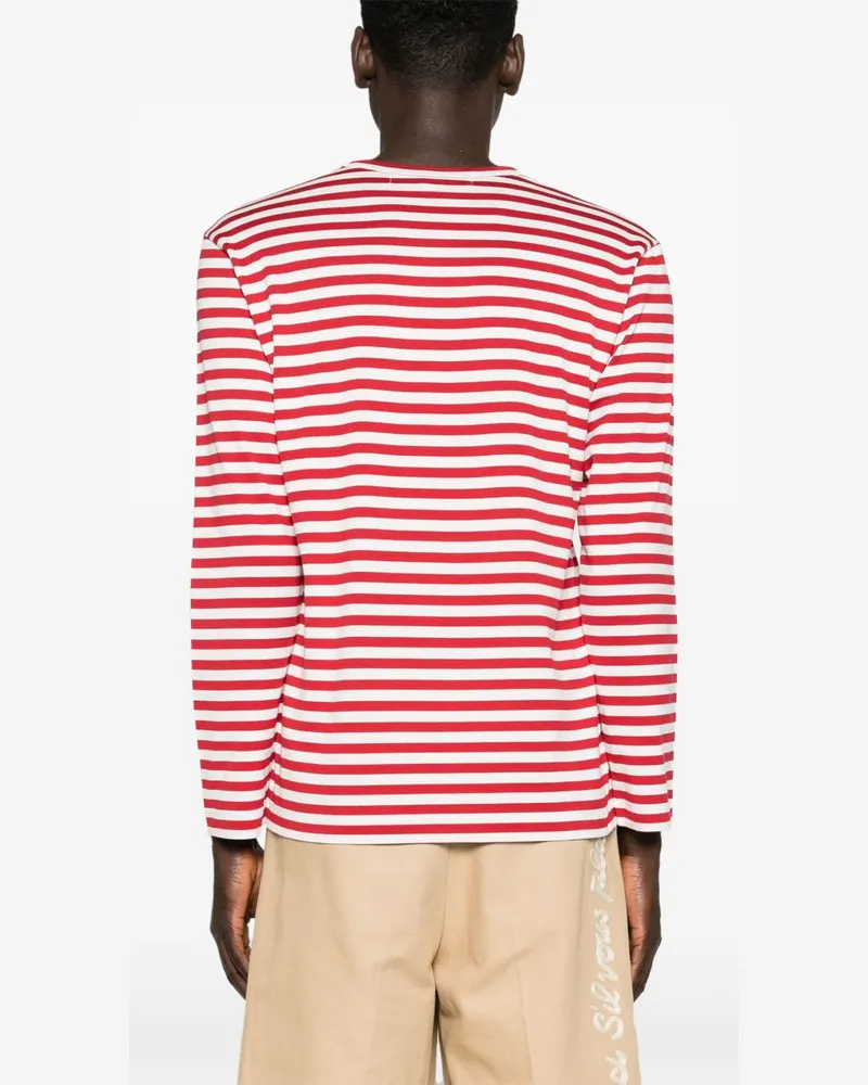 Comme des Garçons Red Heart Striped Cotton T-Shirt — Red Red