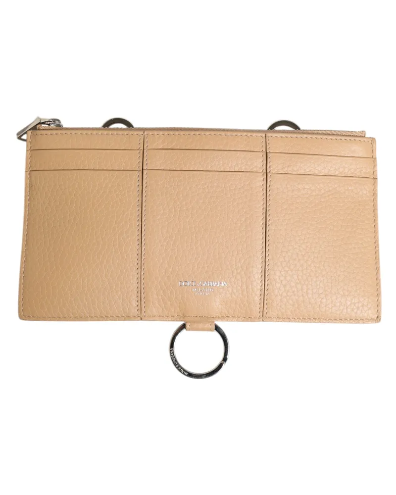 Dolce & Gabbana Men's Beige Calfskin Leather Large Crossbody Card Holder Wallet Beige