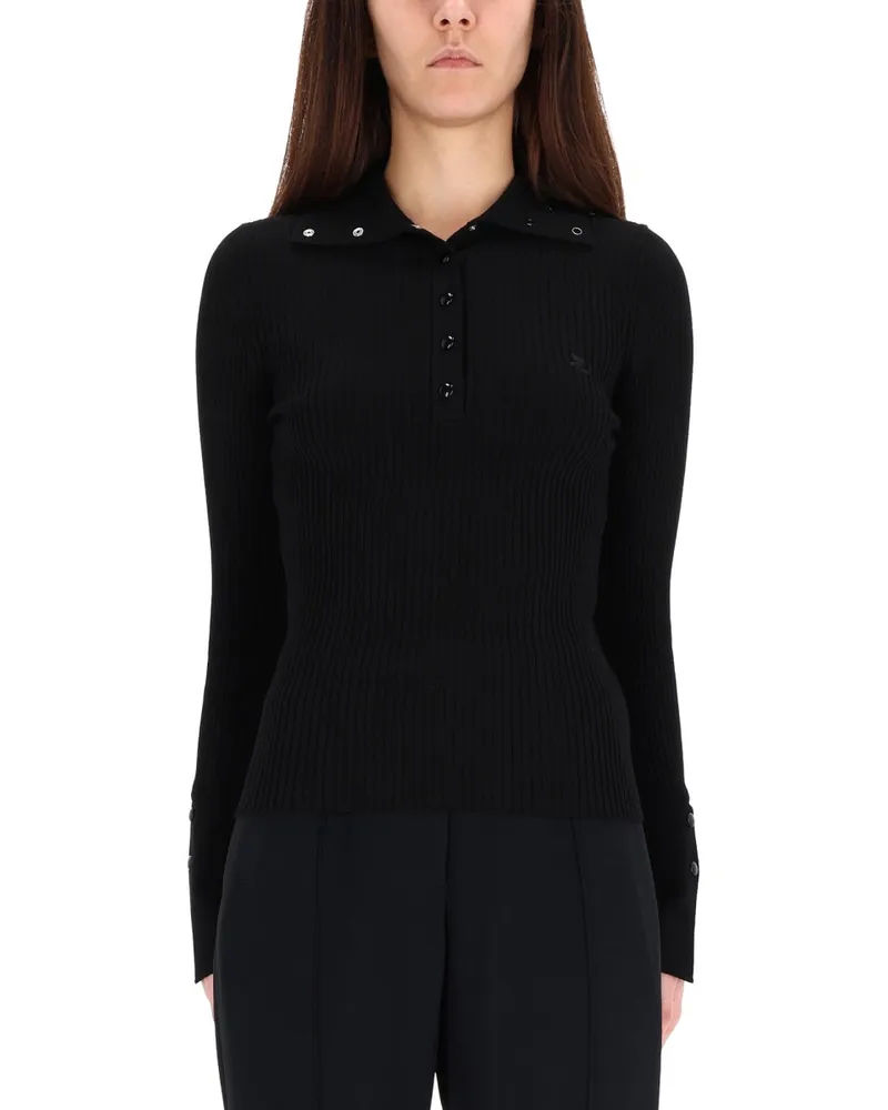 Courrèges Ribbed Viscose Polo Shirt — Black Black