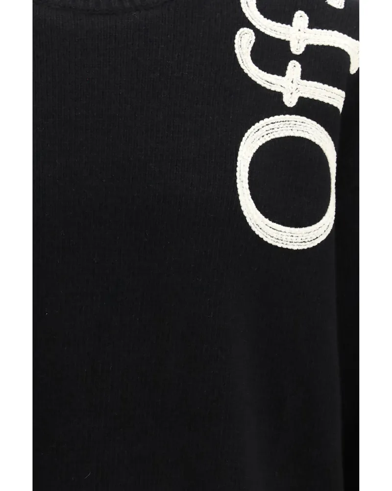 OFF-WHITE Men's Knit Crewneck Vertical Bookish Logo Wool Black Sweater Black