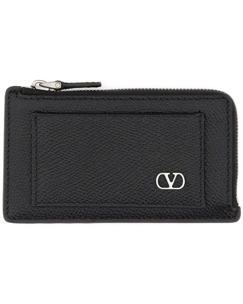 Valentino Garavani Vlogo Signature Leather Coin Purse — Black Black