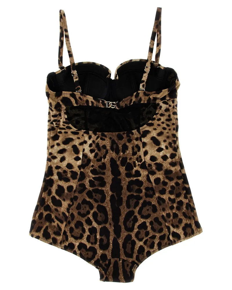 Dolce & Gabbana Leopard Print Balcony Swimsuit — Brown Brown
