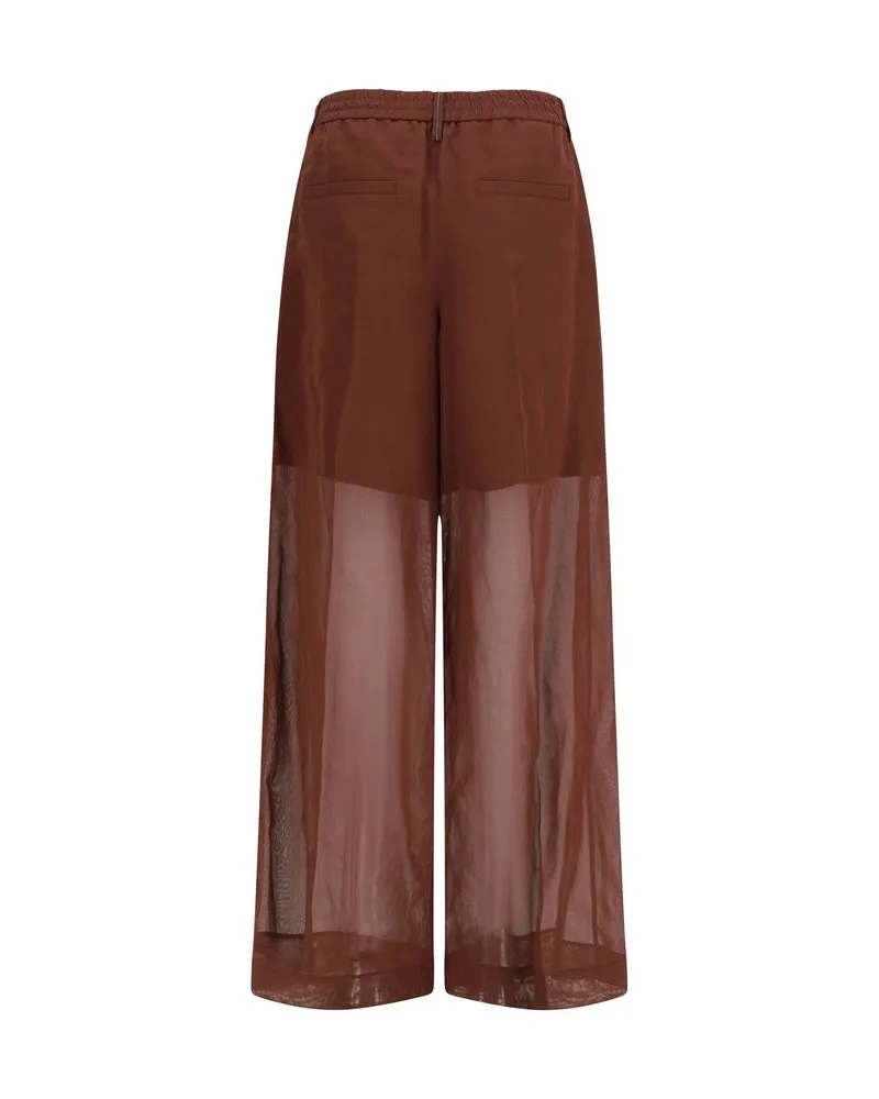 Brunello Cucinelli Women's Brown Cotton Casual Pants Brown
