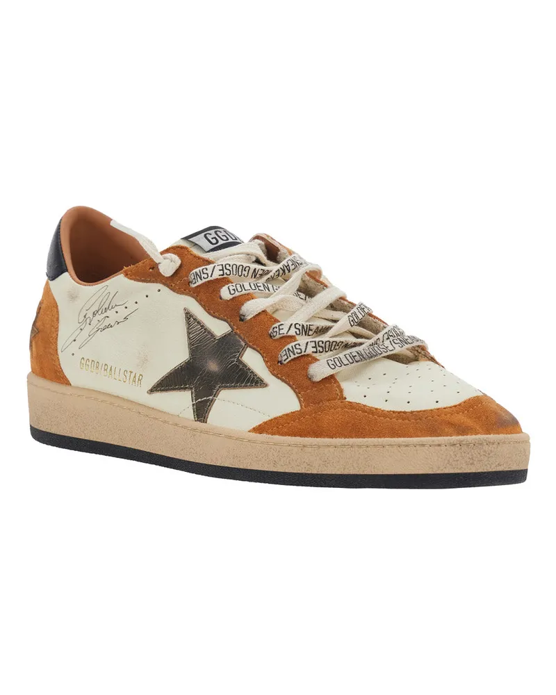 Golden Goose Men's Sneakers Ballstar Orange Suede Ovine Leather Trainers Orange