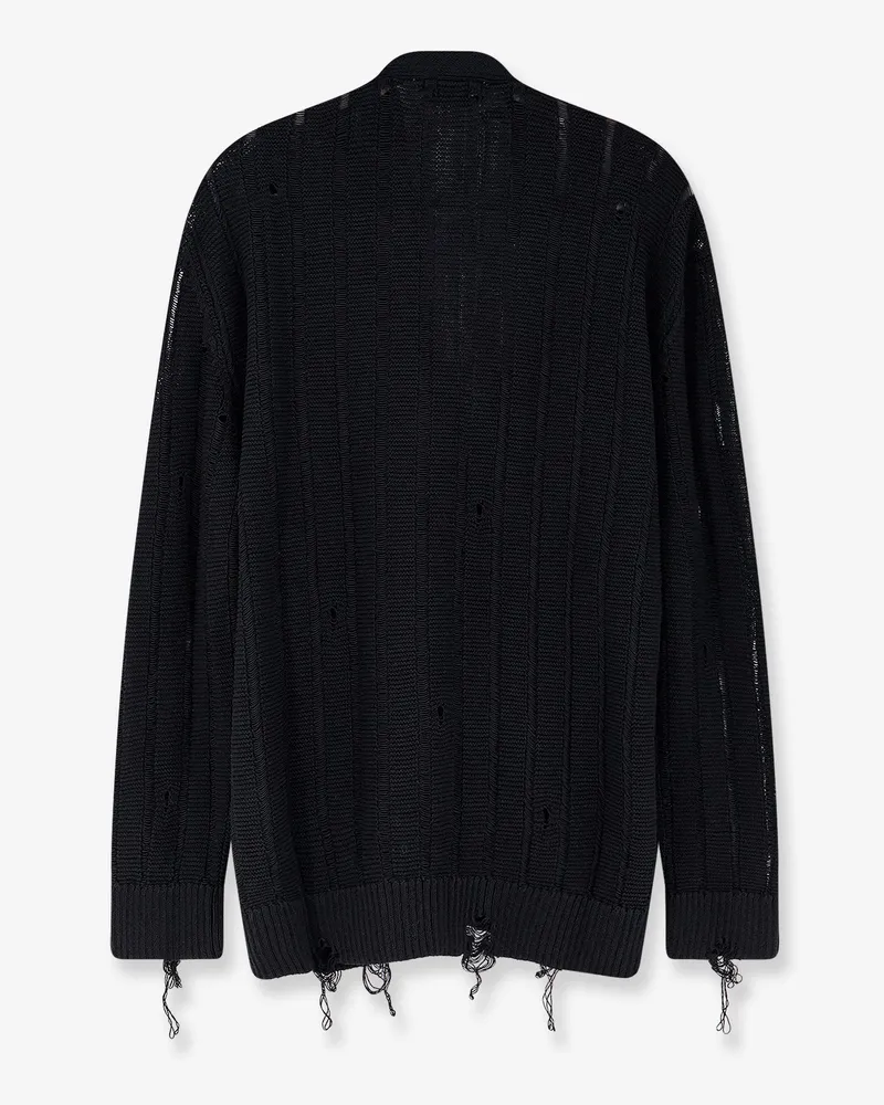 Laneus Men's Cotton Cardigan With Destroyed Effect Black Pelle Sweater Black