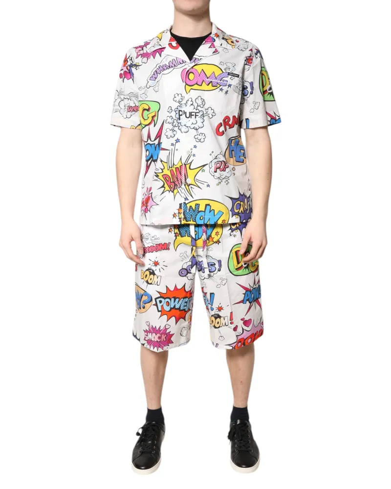 Dolce & Gabbana White Cartoon Print Cotton Men Pajama Set Sleepwear Clothing White