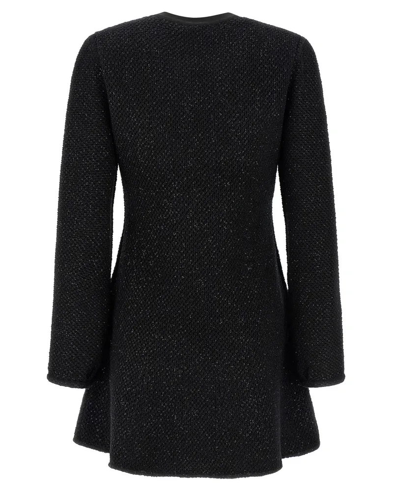 Self-Portrait Sequin-Embellished Knit Mini Dress — Black Black