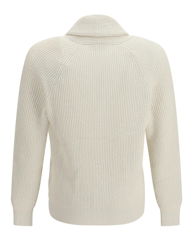 Brunello Cucinelli Ribbed Cotton Cardigan — Beige Panama
