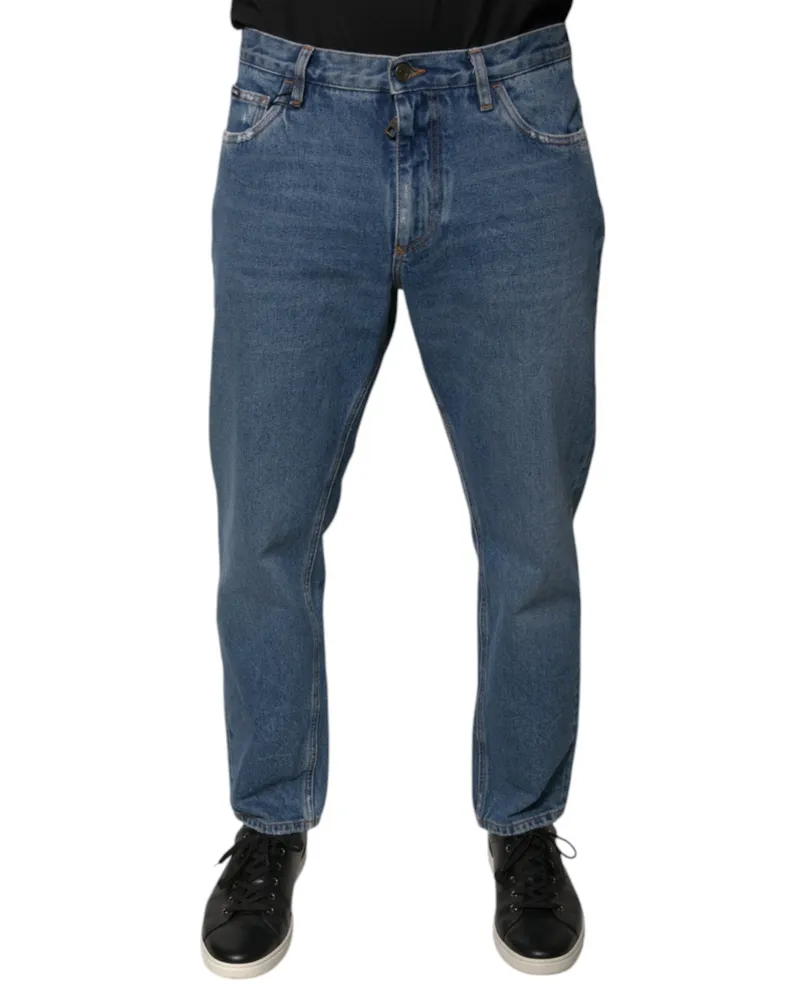Dolce & Gabbana Blue Cotton Logo Men Loose Denim Jeans Clothing Blue