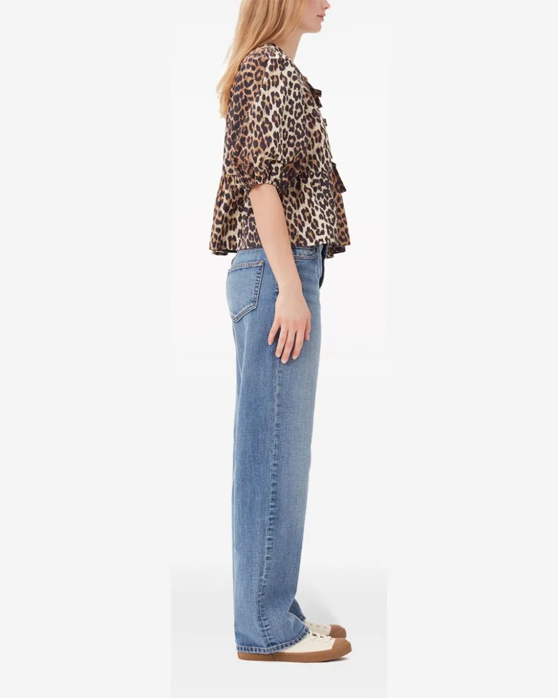 Ganni Leopard-Print Organic Cotton Blouse — Brown Brown