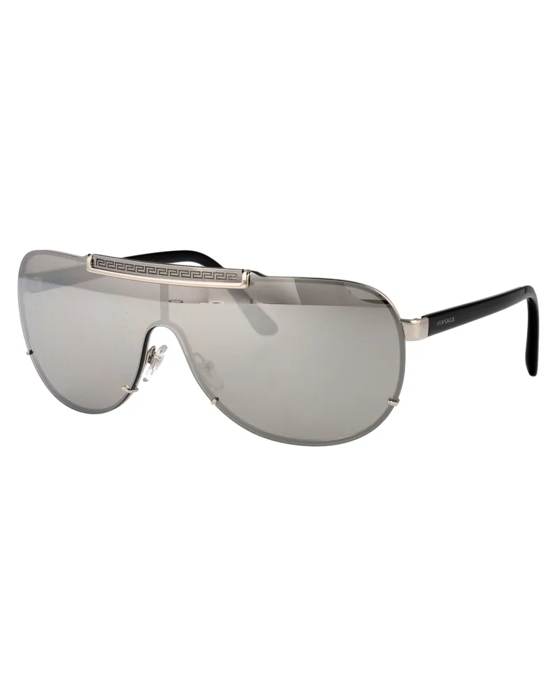 Versace 0VE2140 Visor-Style Silver Metal Sunglasses — Silver Silver