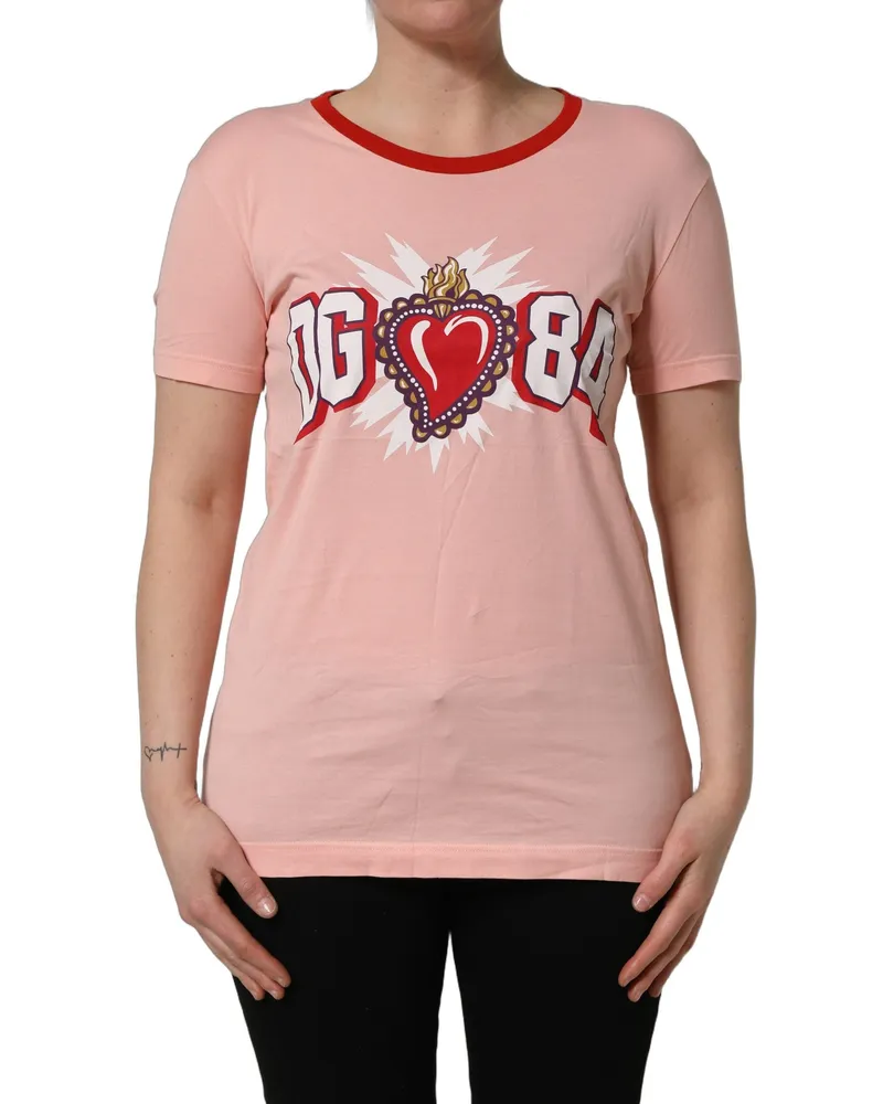 Dolce & Gabbana Women's Pink Graphic Print Cotton Crew Neck T-Shirt Pink