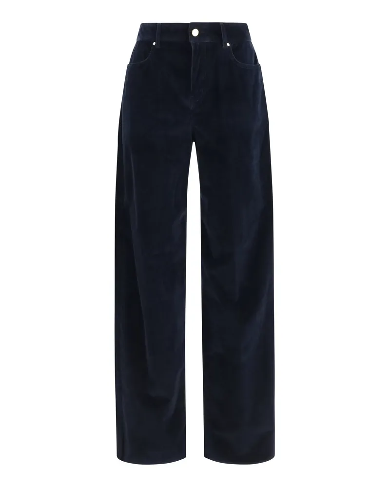 Max Mara Women's Palazzo Pants Corduroy Velvet Blue Cotton Trousers Blue