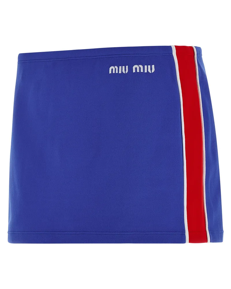 Miu Miu Logo-Embroidered Skirt — Blue Blue
