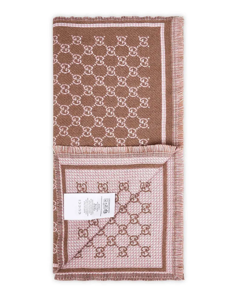 Gucci GG Houndstooth Wool Blend Scarf — Brown Brown