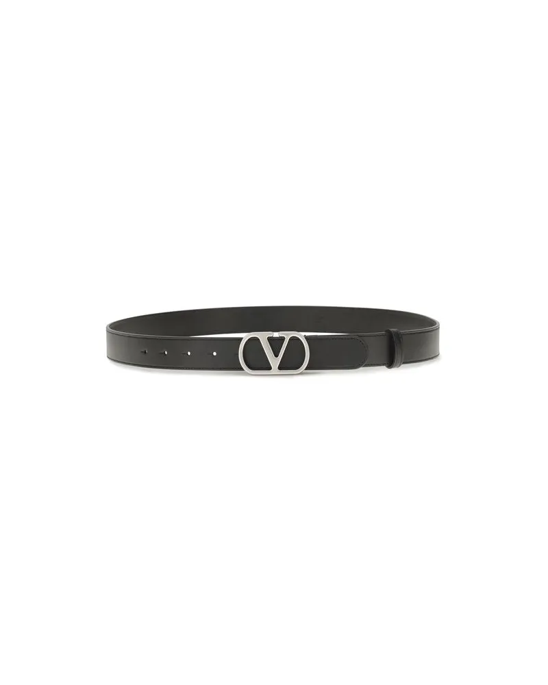 Valentino Garavani Men's Black Calf Leather Bos Taurus Regular Belt Black