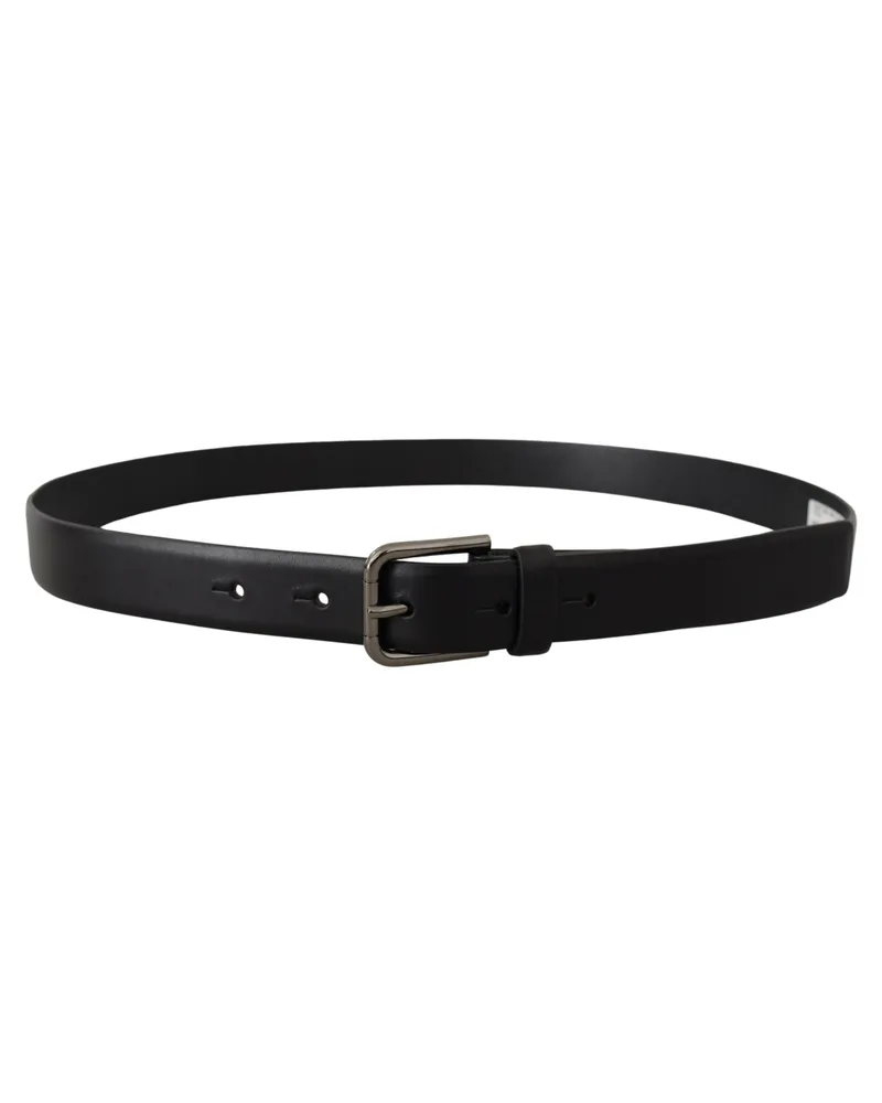 Dolce & Gabbana Men's Black Calf Leather Classic Logo Metal Buckle Belt Black