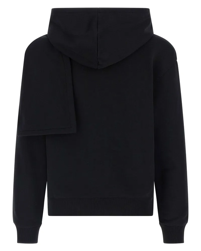 Courrèges Brushed Cotton with Tone-on-Tone Embroidery Hoodie — Black Black
