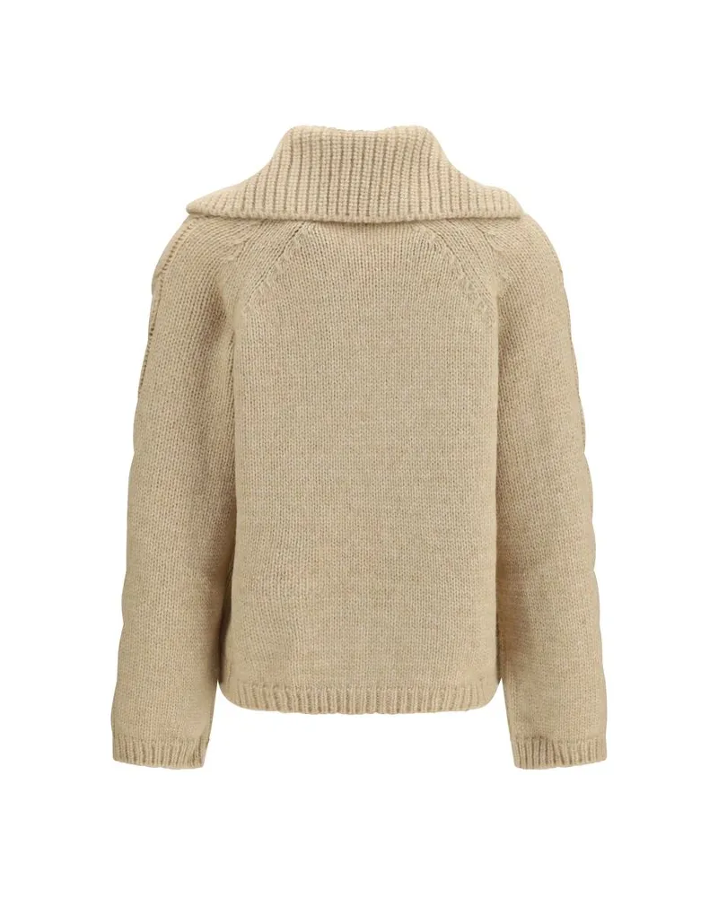 Moncler Alpaca Wool Blend Zip-Up Cardigan — Beige Beige