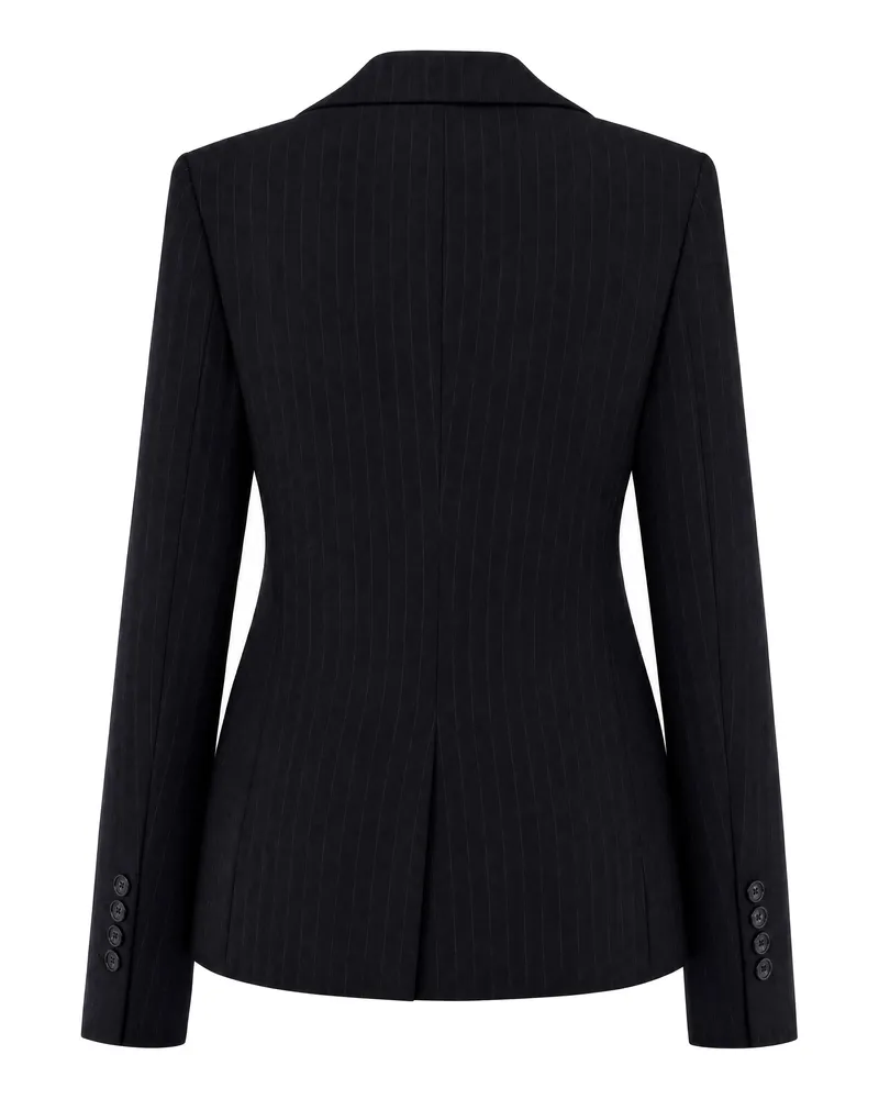 ANDAMANE Women's Pinstripe Single-Breasted Jacket Black-White Cotton Black/white Black