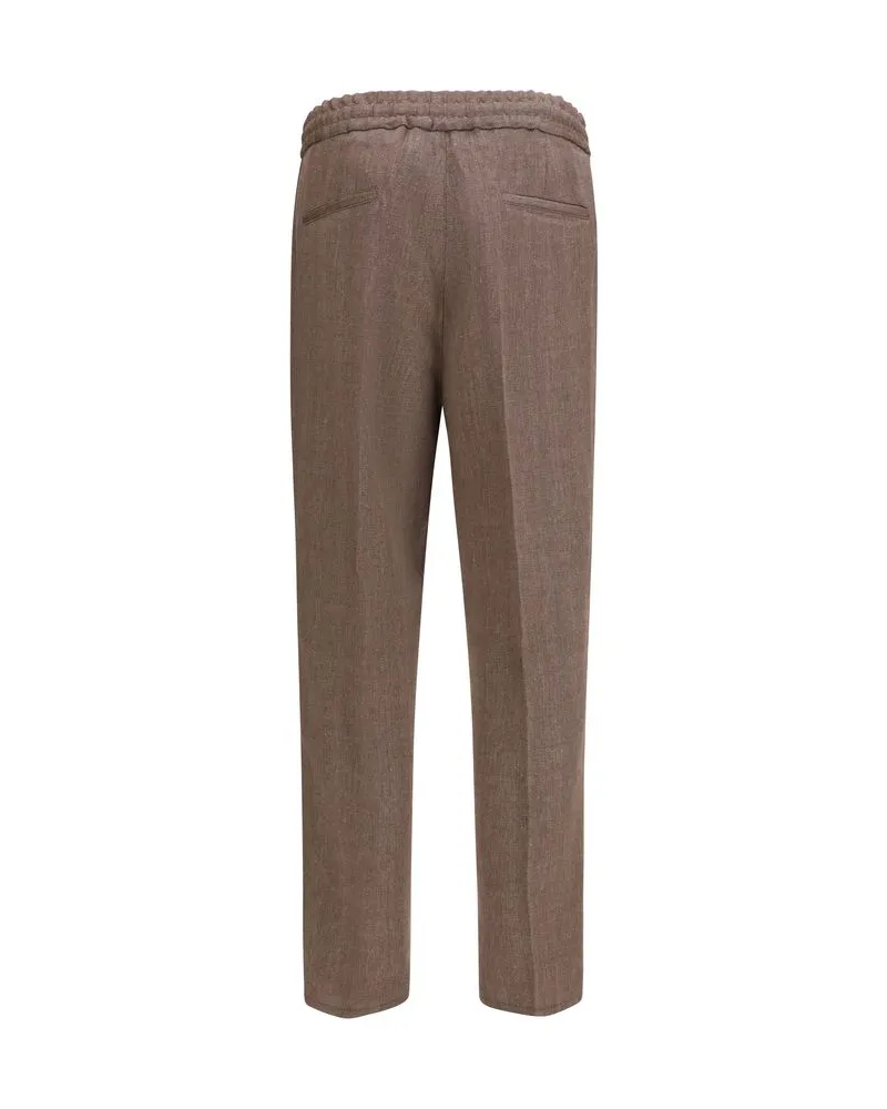 Brunello Cucinelli Herringbone Linen-Wool Trousers — Brown Brown