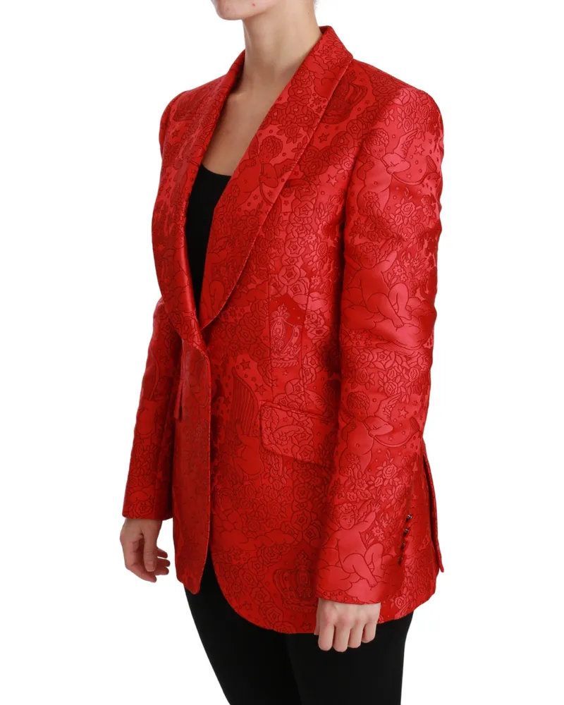 Dolce & Gabbana Women's Red Floral Angel Blazer Coat Jacket Polyester Clothing Red