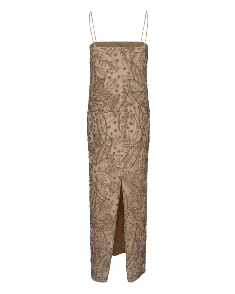 Ralph Lauren Women's Embellished Beaded Mesh Dress Beige Polyester Beige