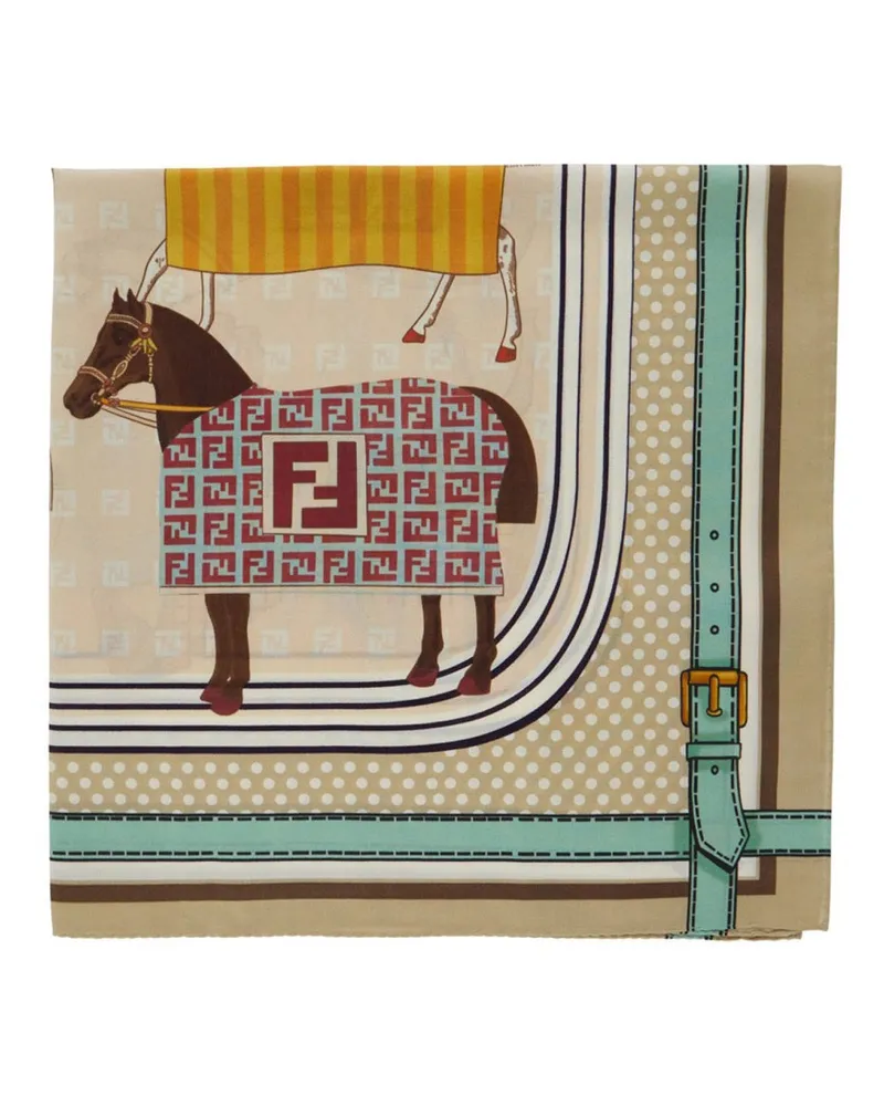 Fendi Fendi-Monogram Silk-Blend Scarf — Beige Beige