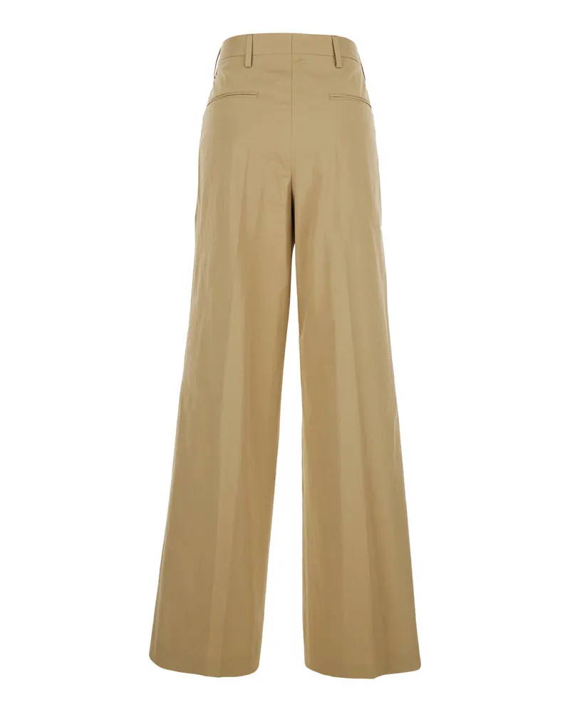 Dries van Noten Women's Beige Pants With Pleated Details Fabric Trousers Beige