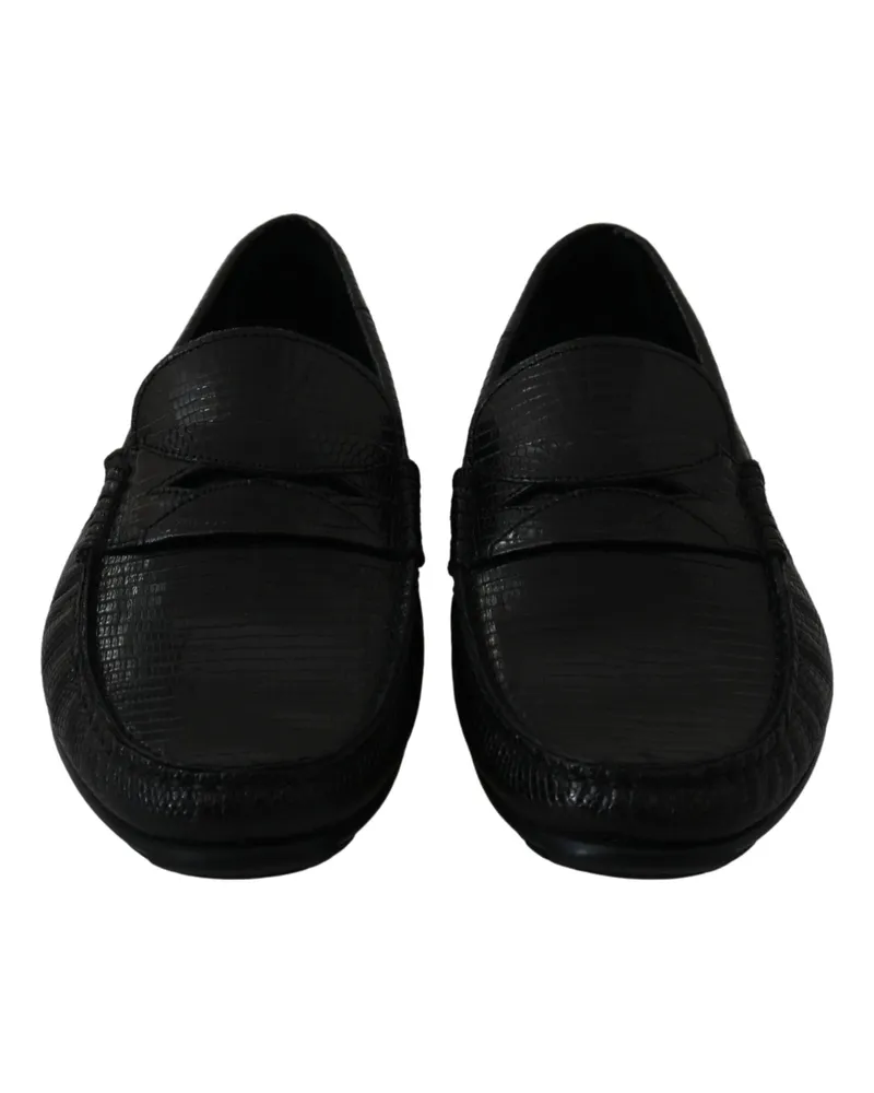 Dolce & Gabbana Men's Black Lizard Leather Flat Loafers Shoes Skin Black