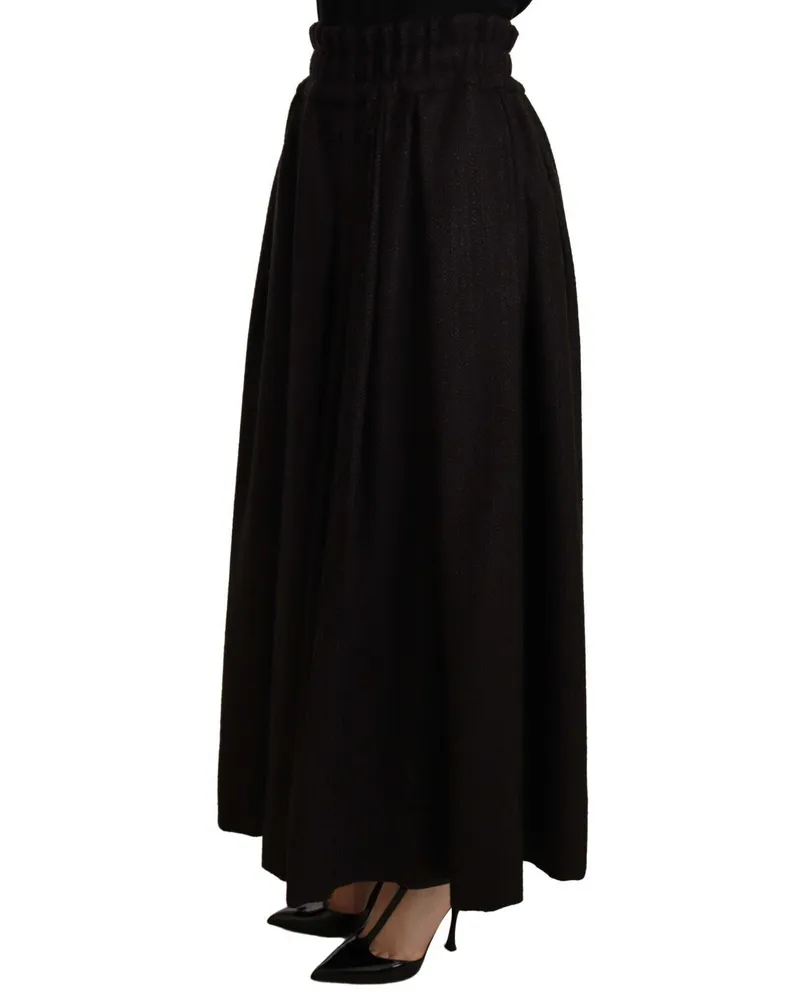 Dolce & Gabbana Women Black Wool High Waist Maxi Piece Skirt Cotton Black