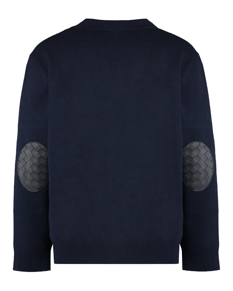 Bottega Veneta Men Cashmere Cardigan With Leather Details Blue Cardigans Sweater Navy