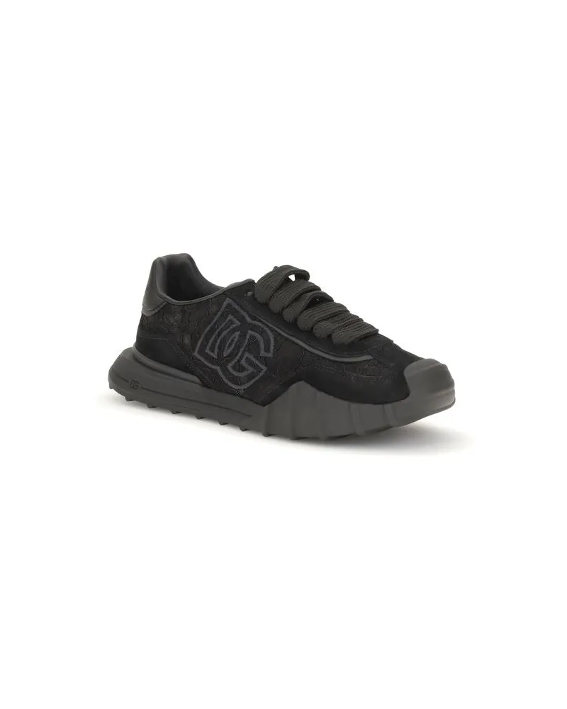 Dolce & Gabbana Women's Black Calf Leather Bos Taurus Chunky Sneakers Black