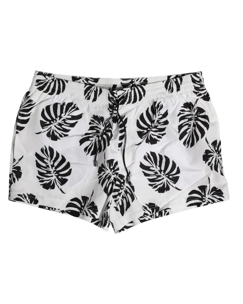 Dolce & Gabbana Men's White Black Print Beachwear Shorts Swimwear Black-White Polyester Black/white White