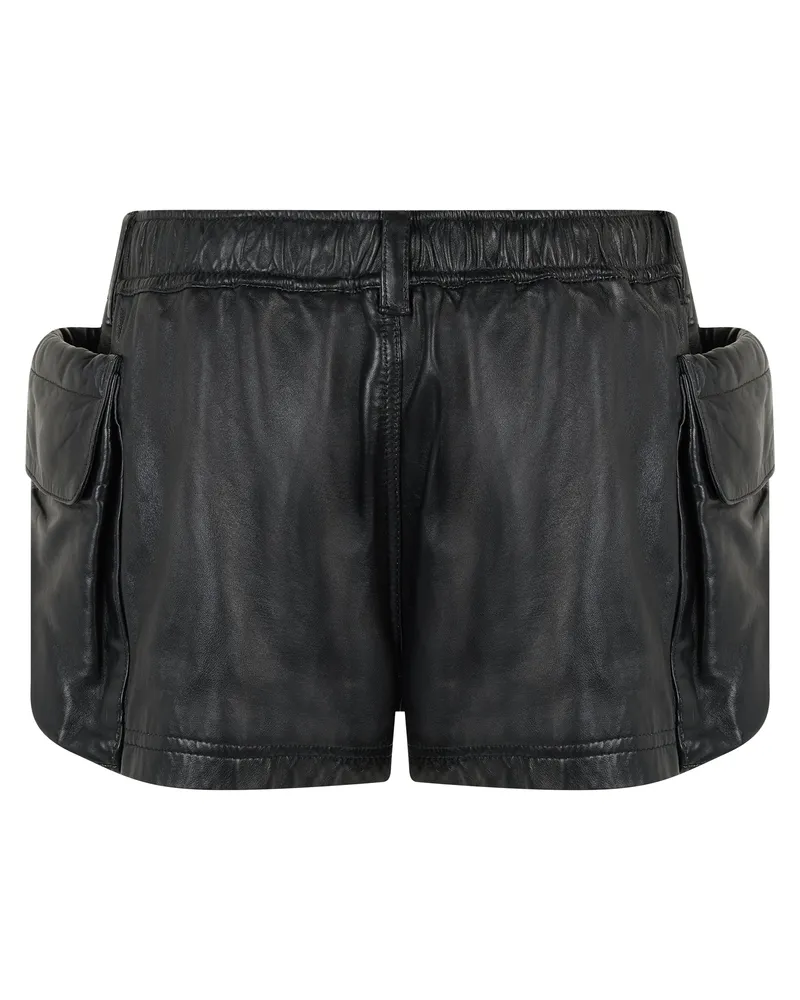 R13 Women's Leather Cargo Shorts Black Calfskin Black