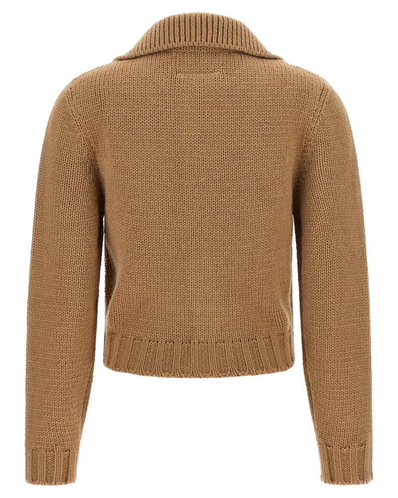 Maison Margiela Wool-Blend Ribbed Cardigan — Beige Beige