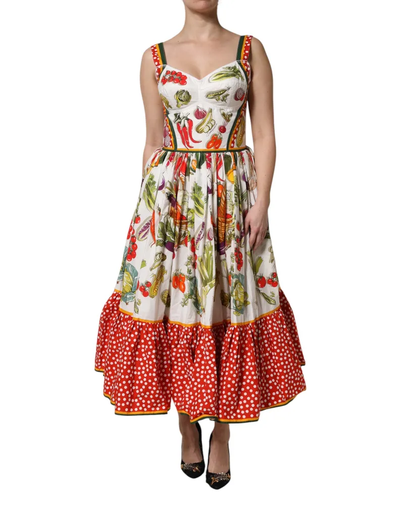 Dolce & Gabbana Women's White Vegetables Sleeveless A-Line Dress Cotton White