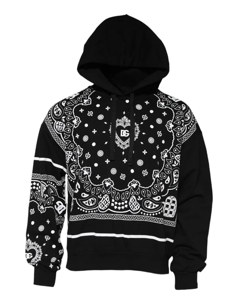Dolce & Gabbana Black Bandana Hooded Men Sweatshirt Sweater Cotton Clothing Black