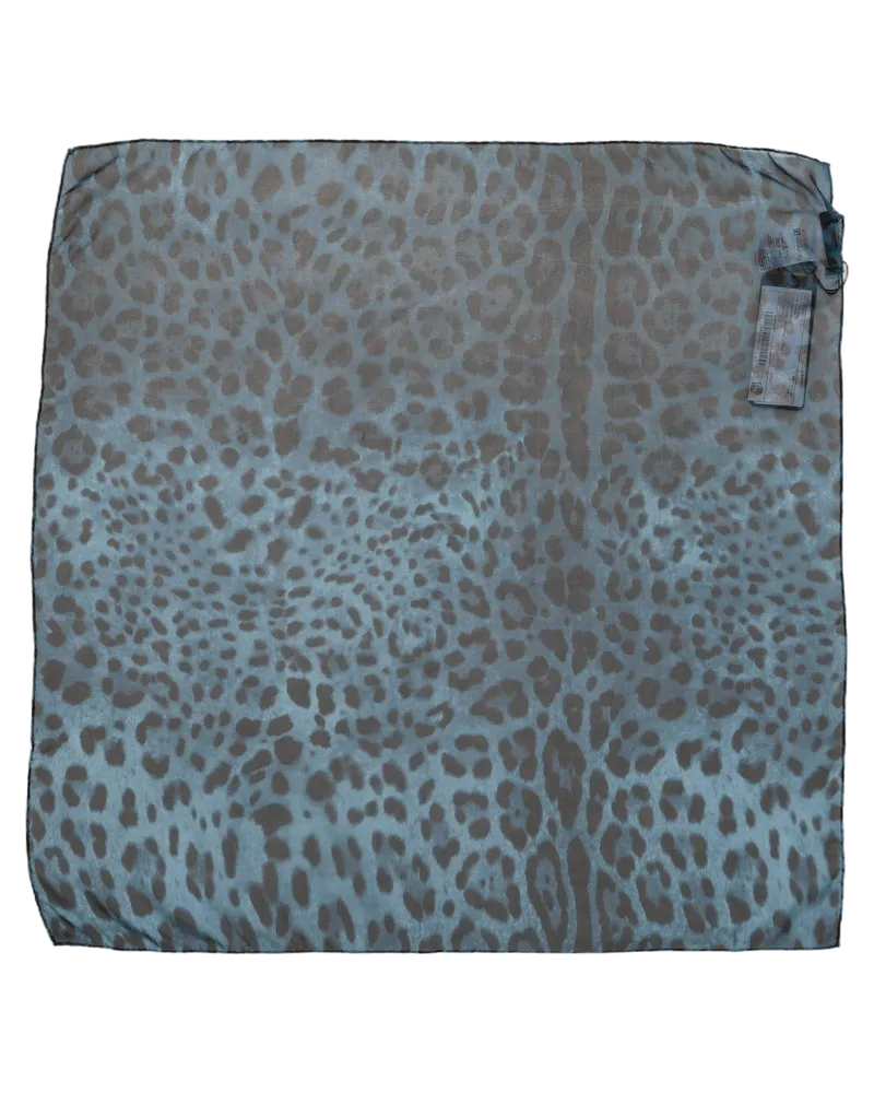 Dolce & Gabbana Leopard Print Silk Scarf — Blue Blue
