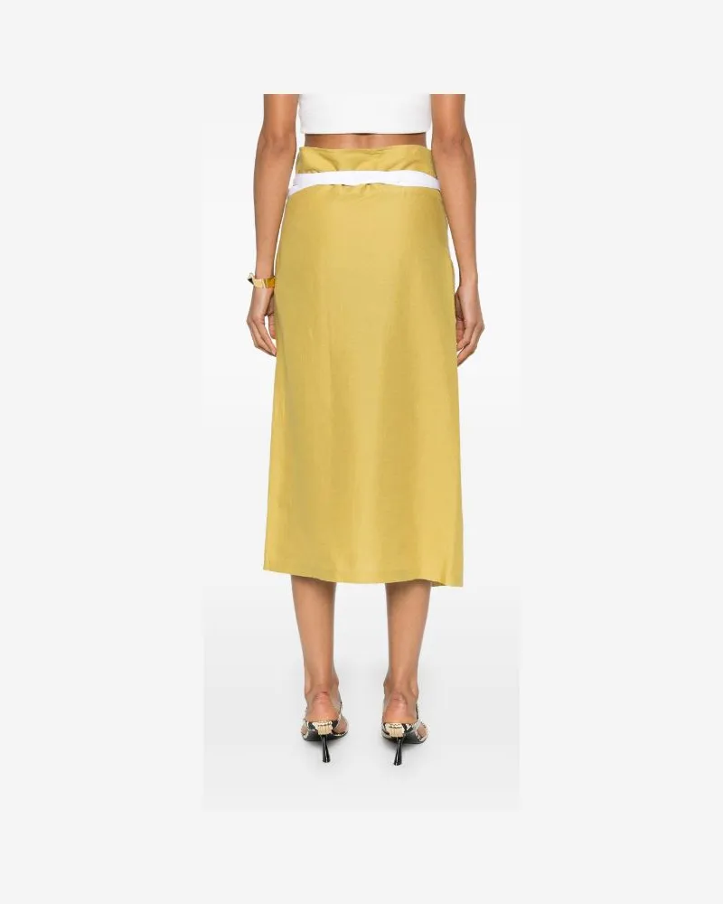 Fabiana Filippi Women's Falda Midi Cruzada De Lino Ss24 W Yellow