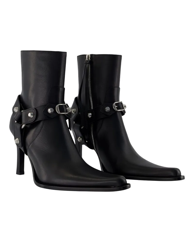 Balenciaga Women's Harness-Strap Leather Ankle Boot Black Calfskin Heels Black
